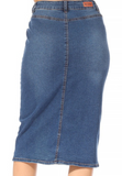Button Front Denim Midi Skirt