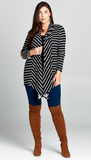 Striped Brush Open Cardigan with Suede Elbow Patches