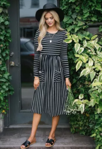 Black Striped Midi Dress