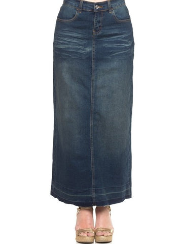Vintage Washed Long Denim Skirt