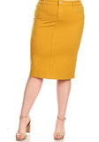 Mustard Double Knit Ponte Midi Skirt