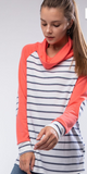 Coral and Striped Cowl Neck Top