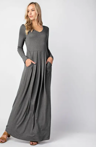 Gray Long Sleeve Maxi Dress