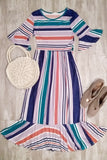 Striped Hi-Low Midi Dress
