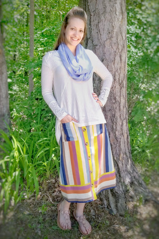 Multi-Color Striped Button Down Midi Skirt