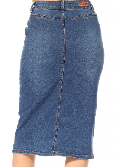 button front denim skirt midi