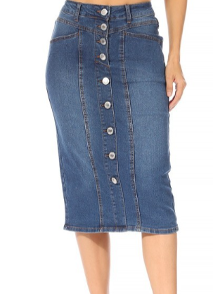 button front denim skirt midi