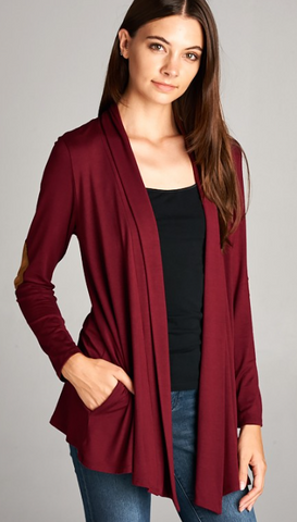 Waterfall Cardigan with Suede Elbow Patches- Multiple Colors Available