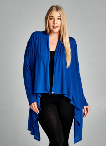 Royal Blue Draped Cardigan with Shoulder Button Closure