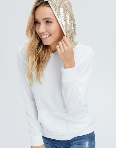 White and Gold Sequin Hoodie