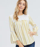 Striped Top with Embroidered Lace Bib