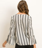 Striped Top with Layered Bell Sleeves
