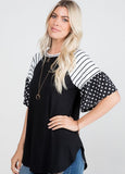Black and White Color Block Raglan Top with Bell Sleeves