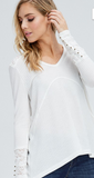 Lace Sleeve Waffle Knit Top