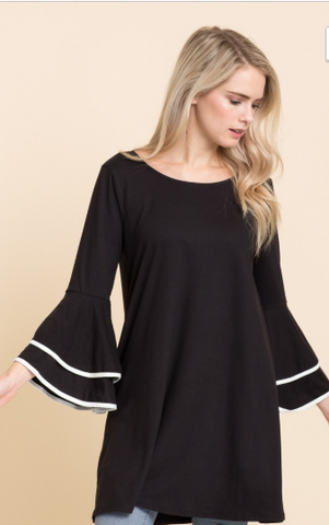 Bell Sleeve Top with Contrasting Color Sleeve Detail