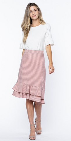 Striped Asymmetrical Ruffled Hem Skirt