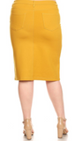 Mustard Double Knit Ponte Midi Skirt