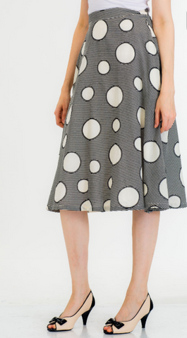 Retro Inspired Black and White Print Midi Skirt
